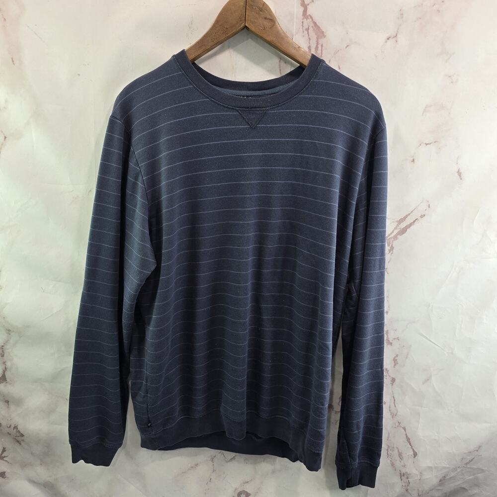 Travis Mathew Pullover Mens Large Blue Long Striped Crew Fleece Lined Pima Modal